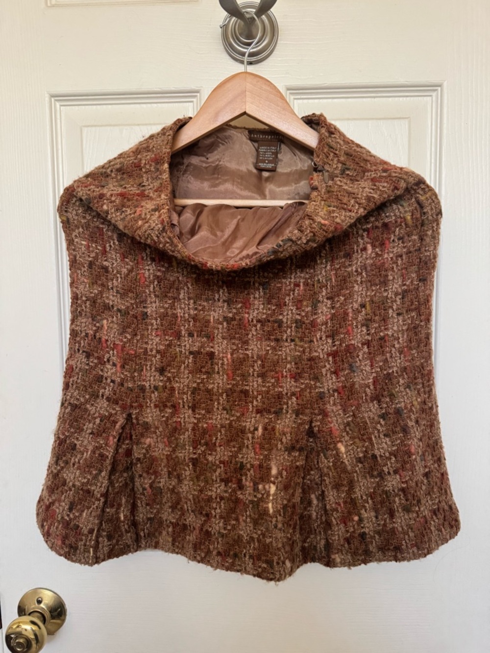 Anthropologie Brown Tweed Wool Cape with Subtle Multicolor Flecking